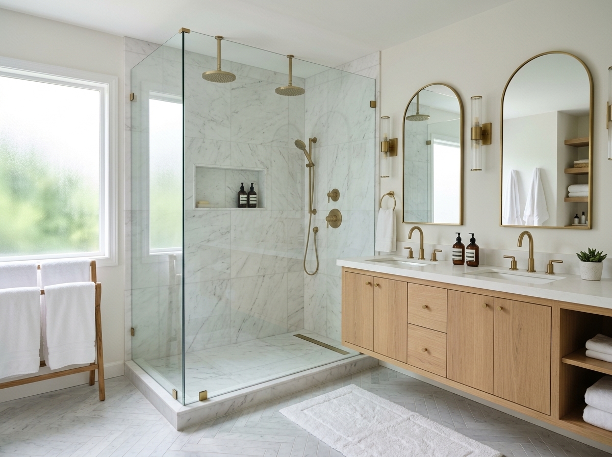Renovated master bath with a freestanding tub, Springfield